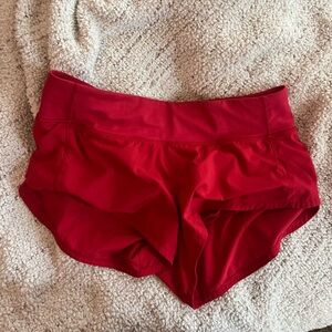 red lululemon speed up shorts size 4